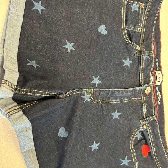 EVISU Women's Star and Heart Jean Shorts - Blue size 16 - Picture 1 of 5